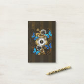Steampunk Gears en Blue Butterflies Post-it® Notes (Op bureau)