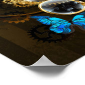 Steampunk Gears en Blue Butterflies Poster (Hoek)