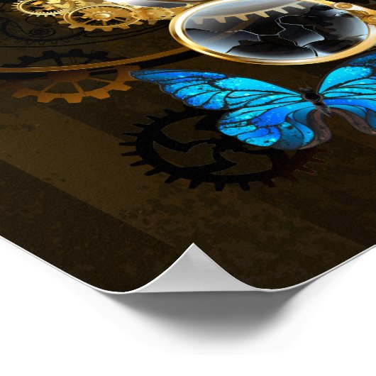 Steampunk Gears en Blue Butterflies Poster (Hoek)