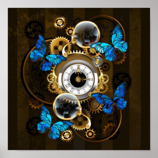 Steampunk Gears en Blue Butterflies Poster (Voorkant)