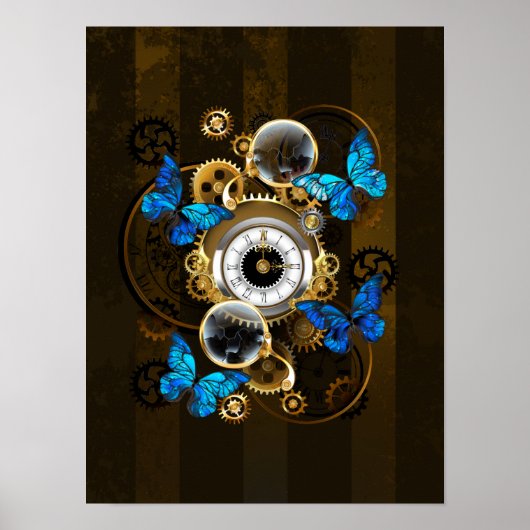 Steampunk Gears en Blue Butterflies Poster (Voorkant)
