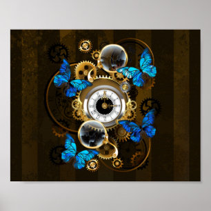 Steampunk Gears en Blue Butterflies Poster