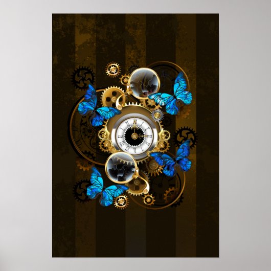 Steampunk Gears en Blue Butterflies Poster (Voorkant)