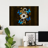 Steampunk Gears en Blue Butterflies Poster (Thuiskantoor)