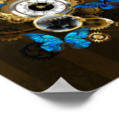 Steampunk Gears en Blue Butterflies Poster (Hoek)