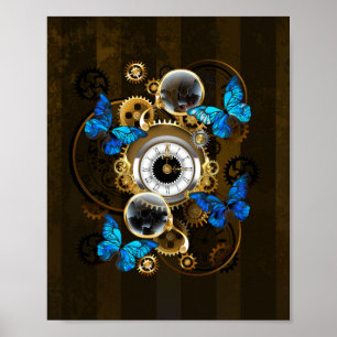 Steampunk Gears en Blue Butterflies Poster