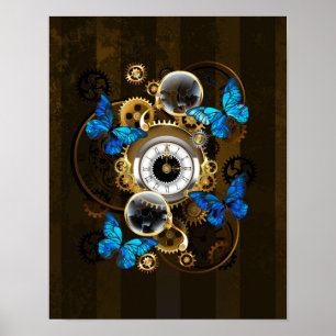 Steampunk Gears en Blue Butterflies Poster