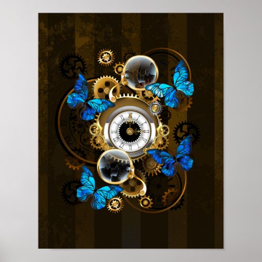 Steampunk Gears en Blue Butterflies Poster (Voorkant)