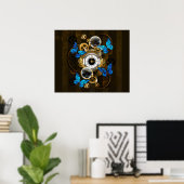 Steampunk Gears en Blue Butterflies Poster (Thuiskantoor)