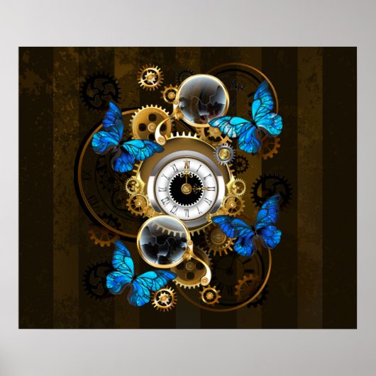 Steampunk Gears en Blue Butterflies Poster (Voorkant)
