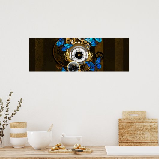 Steampunk Gears en Blue Butterflies Poster (Keuken)