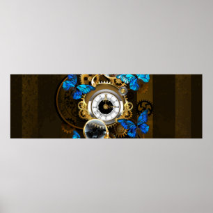 Steampunk Gears en Blue Butterflies Poster