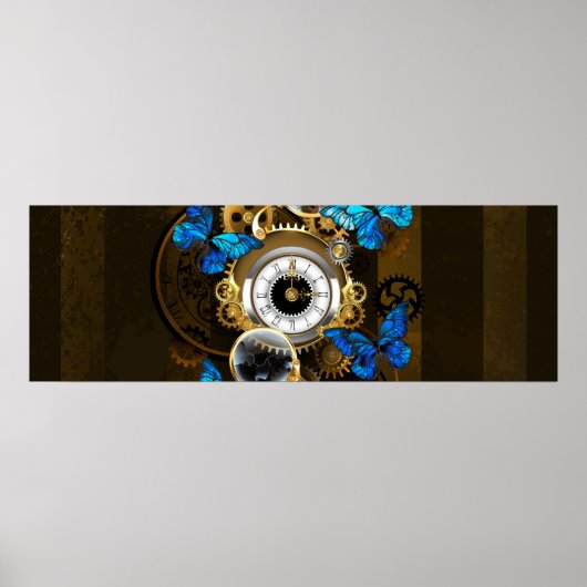 Steampunk Gears en Blue Butterflies Poster (Voorkant)