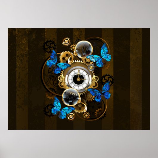 Steampunk Gears en Blue Butterflies Poster (Voorkant)