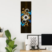 Steampunk Gears en Blue Butterflies Poster (Thuiskantoor)