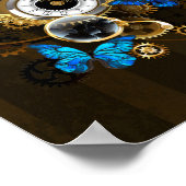 Steampunk Gears en Blue Butterflies Poster (Hoek)