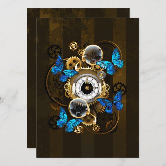 Steampunk Gears en Blue Butterflies Programmakaart (Voorkant / Achterkant)