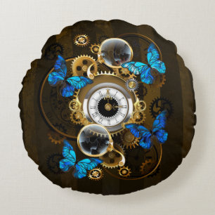 Steampunk Gears en Blue Butterflies Rond Kussen