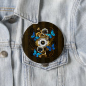 Steampunk Gears en Blue Butterflies Ronde Button 4,0 Cm (In situ)