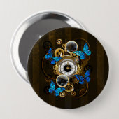Steampunk Gears en Blue Butterflies Ronde Button 4,0 Cm (Voorkant /achterkant)