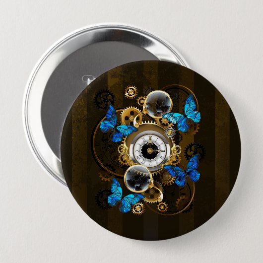 Steampunk Gears en Blue Butterflies Ronde Button 4,0 Cm (Voorkant /achterkant)