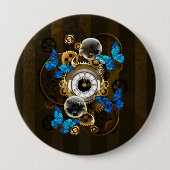 Steampunk Gears en Blue Butterflies Ronde Button 4,0 Cm (Voorkant)