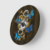 Steampunk Gears en Blue Butterflies Ronde Klok (Hoek)