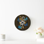 Steampunk Gears en Blue Butterflies Ronde Klok (Huis)