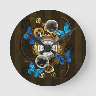 Steampunk Gears en Blue Butterflies Ronde Klok