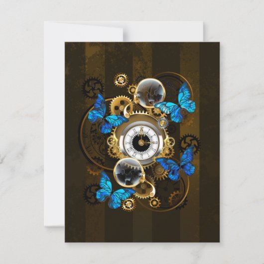 Steampunk Gears en Blue Butterflies RSVP Kaartje (Voorkant)