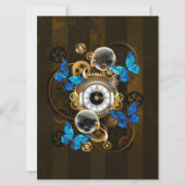 Steampunk Gears en Blue Butterflies Save The Date (Voorkant)