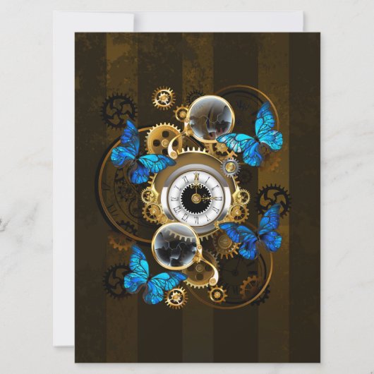 Steampunk Gears en Blue Butterflies Save The Date (Voorkant)