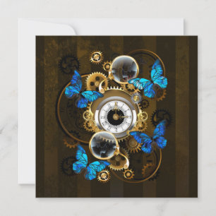 Steampunk Gears en Blue Butterflies Save The Date