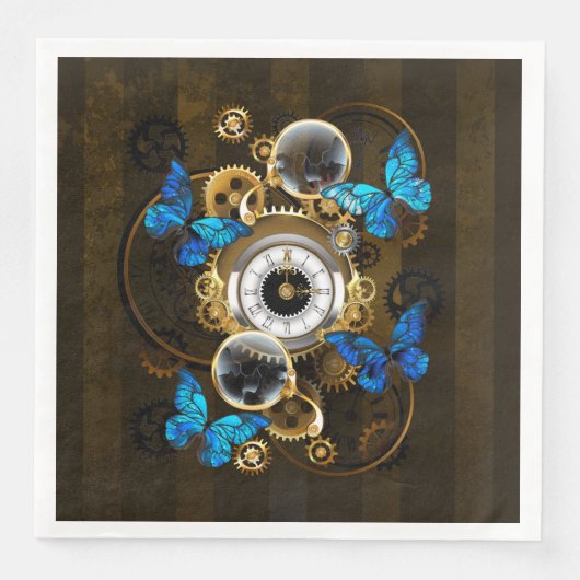 Steampunk Gears en Blue Butterflies Servet (Voorkant)