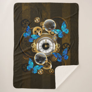 Steampunk Gears en Blue Butterflies Sherpa Deken