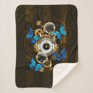 Steampunk Gears en Blue Butterflies Sherpa Deken