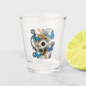 Steampunk Gears en Blue Butterflies Shot Glas (Voorkant)
