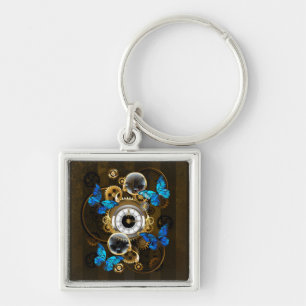 Steampunk Gears en Blue Butterflies Sleutelhanger