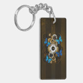 Steampunk Gears en Blue Butterflies Sleutelhanger (Voorkant Links)