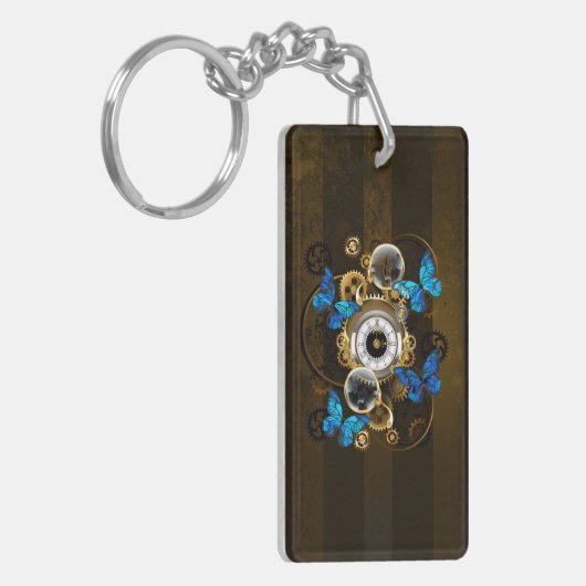 Steampunk Gears en Blue Butterflies Sleutelhanger (Voorkant Links)