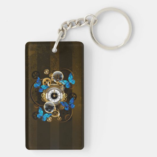 Steampunk Gears en Blue Butterflies Sleutelhanger (achterkant)