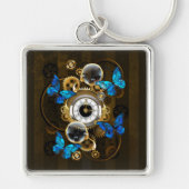 Steampunk Gears en Blue Butterflies Sleutelhanger (Voorkant)