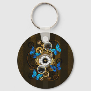 Steampunk Gears en Blue Butterflies Sleutelhanger