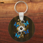 Steampunk Gears en Blue Butterflies Sleutelhanger (Voorkant)