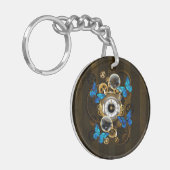 Steampunk Gears en Blue Butterflies Sleutelhanger (Voorkant Links)