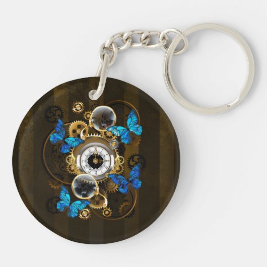 Steampunk Gears en Blue Butterflies Sleutelhanger (Achterkant)