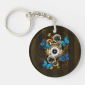 Steampunk Gears en Blue Butterflies Sleutelhanger (Voorkant)