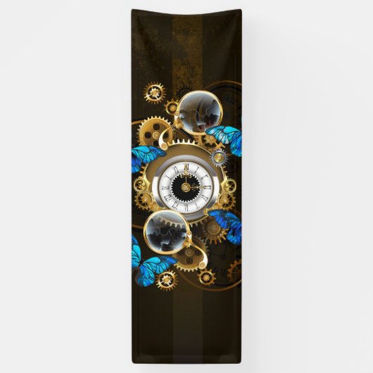 Steampunk Gears en Blue Butterflies Spandoek (Verticaal)