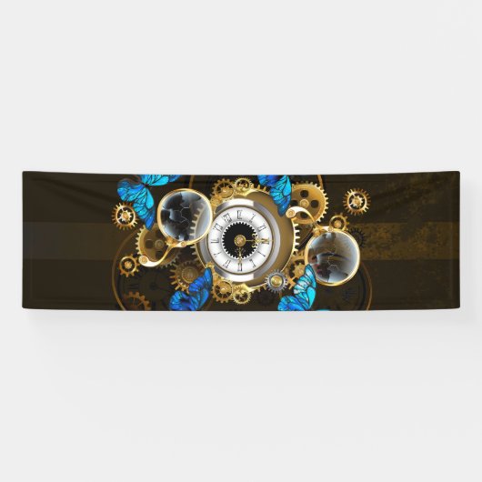 Steampunk Gears en Blue Butterflies Spandoek (Horizontaal)