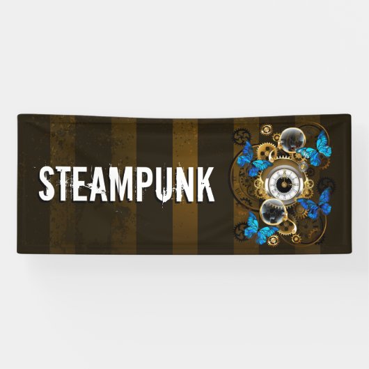 Steampunk Gears en Blue Butterflies Spandoek (Horizontaal)